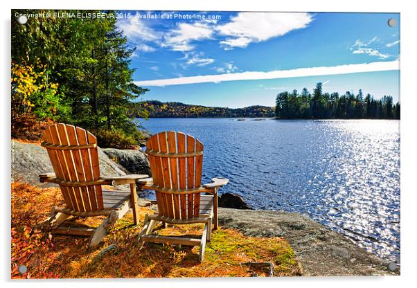 Adirondack chairs at lake shore Acrylic by ELENA ELISSEEVA