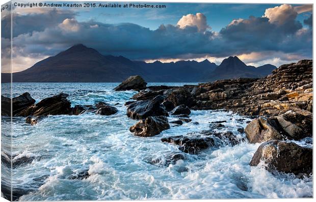  Wild sea on Elgol beach, Isle of Skye, Scotland Canvas Print by Andrew Kearton