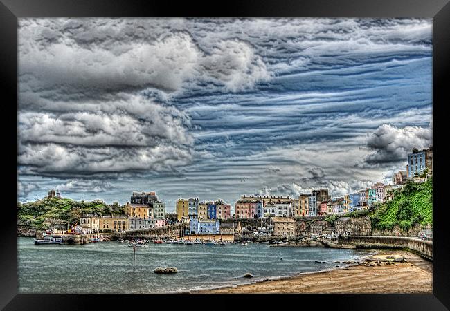 Tenby Harbour Texture Effect Framed Print by Steve Purnell