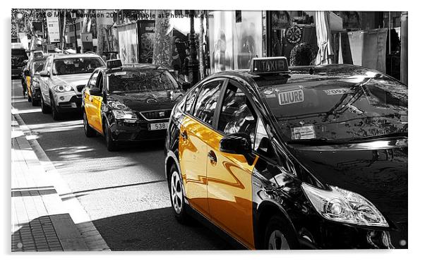  Barcelona Taxi's Acrylic by Michael Thompson