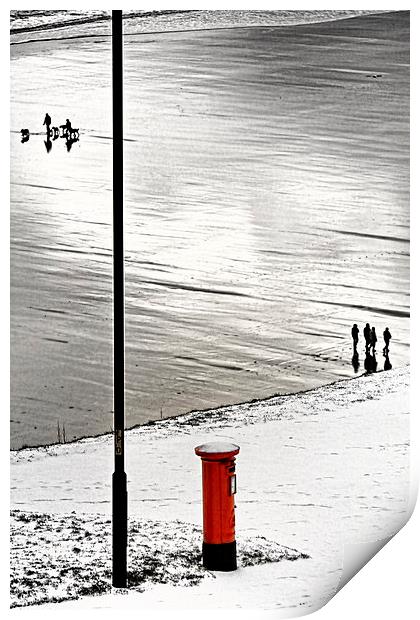  Whitby Pillar Box in the Snow Print by Paul M Baxter