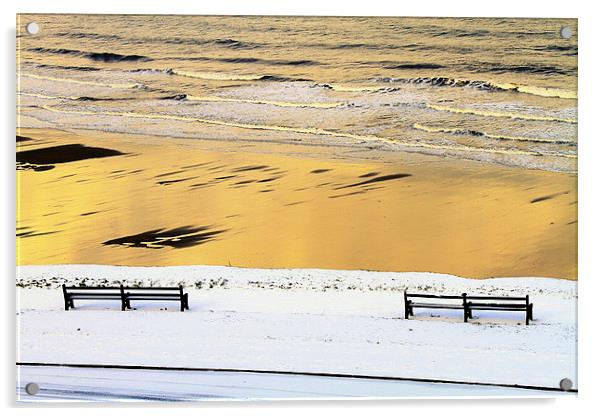  Whitby Sun. Sea, Sand and Snow Acrylic by Paul M Baxter