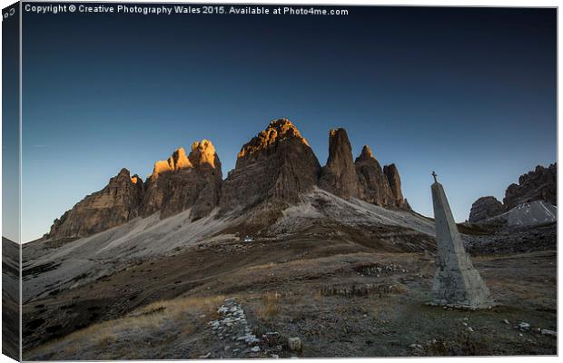 Tre Cime in the Dolomites Canvas Print by Creative Photography Wales