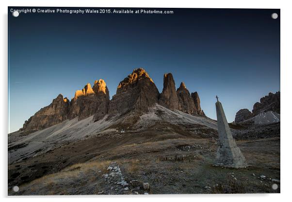 Tre Cime in the Dolomites Acrylic by Creative Photography Wales