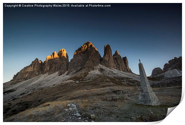Tre Cime in the Dolomites Print by Creative Photography Wales