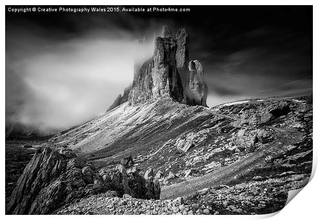 Tre Cime in the Dolomites Print by Creative Photography Wales
