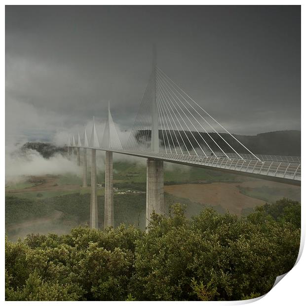 Millau viaduct under the storm Print by Stephen Taylor