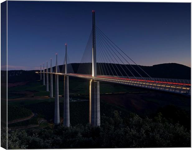  Millau Viaduct at night Canvas Print by Stephen Taylor