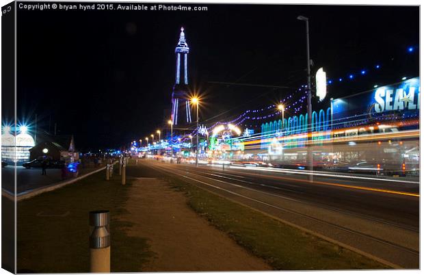  Light Trails @ Blackpool Tower Canvas Print by bryan hynd