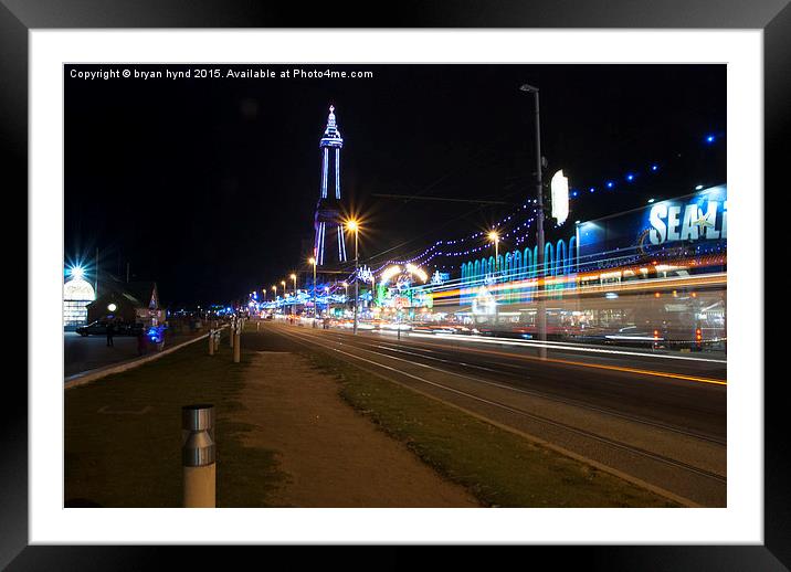  Light Trails @ Blackpool Tower Framed Mounted Print by bryan hynd