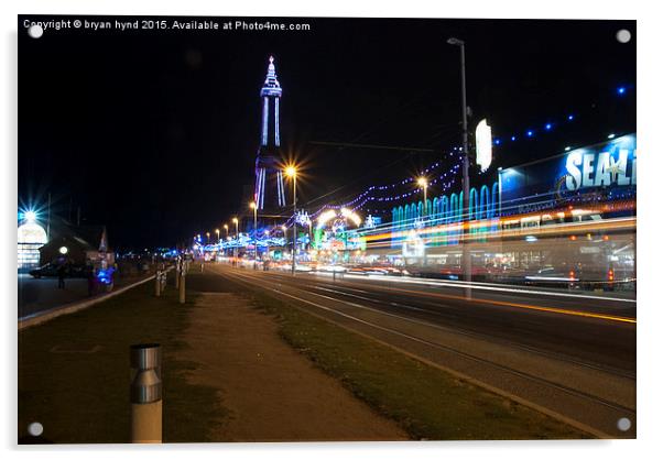  Light Trails @ Blackpool Tower Acrylic by bryan hynd