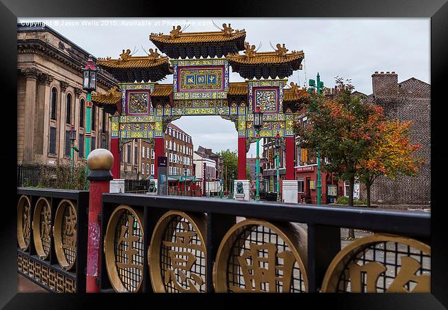 Railings in front of Liverpool's Chinatown Framed Print by Jason Wells