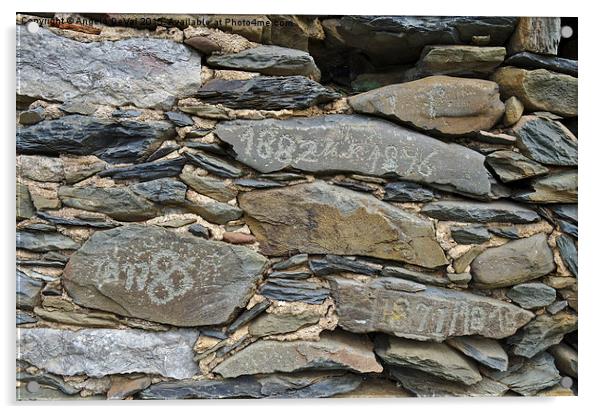 Old schist wall with several dates from the 19th c Acrylic by Angelo DeVal