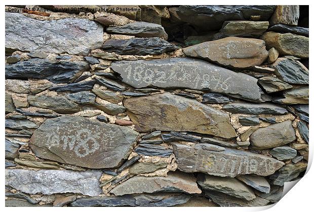 Old schist wall with several dates from the 19th c Print by Angelo DeVal