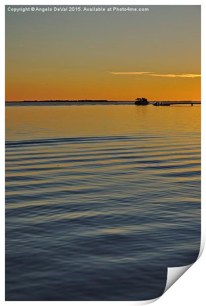 Boat and dock at dusk  Print by Angelo DeVal