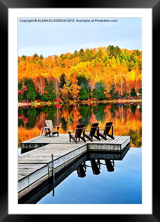 Wooden dock on autumn lake Framed Mounted Print by ELENA ELISSEEVA