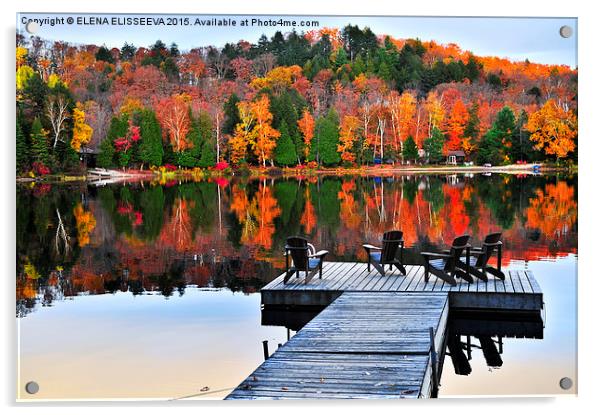 Wooden dock on autumn lake Acrylic by ELENA ELISSEEVA