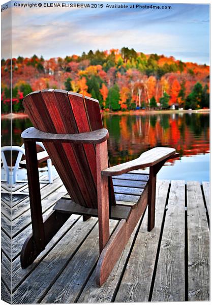 Wooden dock on autumn lake Canvas Print by ELENA ELISSEEVA