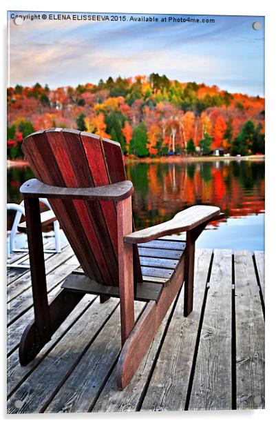 Wooden dock on autumn lake Acrylic by ELENA ELISSEEVA