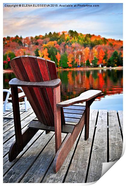 Wooden dock on autumn lake Print by ELENA ELISSEEVA