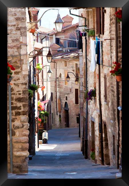  Sleepy Street in Assisi, Italy Framed Print by Andy Anderson