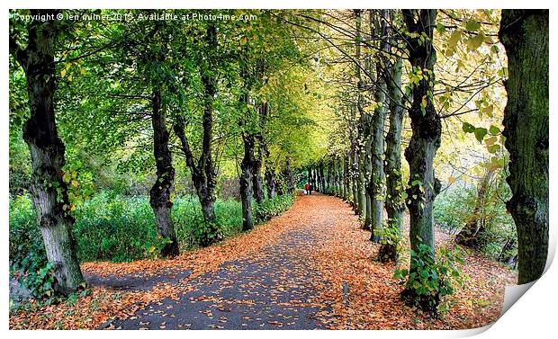 HAND IN HAND THROUGH THE AVENUE OF AUTUMN  Print by len milner