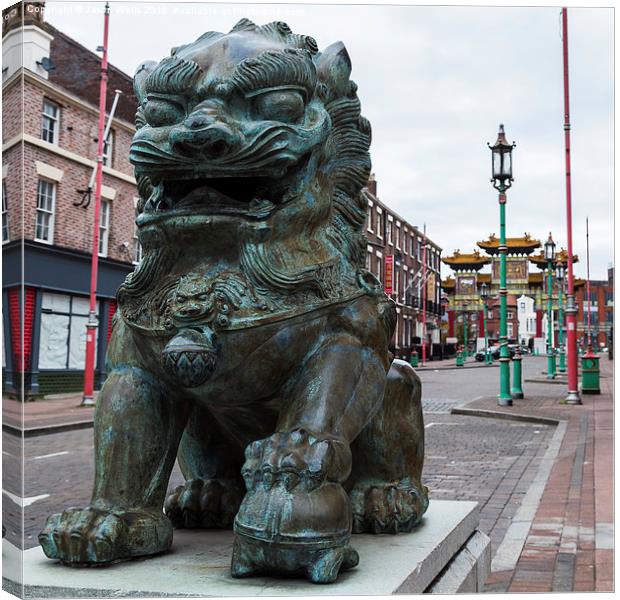 Close-up of a lion statue at Chinatown Canvas Print by Jason Wells