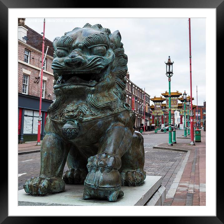 Close-up of a lion statue at Chinatown Framed Mounted Print by Jason Wells