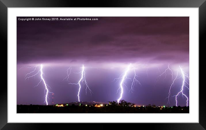 Lightning bolts over New Mexico, USA Framed Mounted Print by John Finney