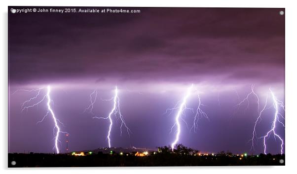 Lightning bolts over New Mexico, USA Acrylic by John Finney