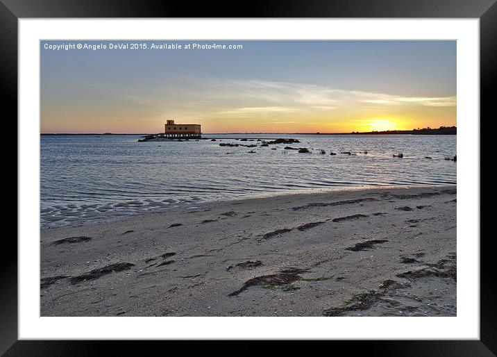 Fuzeta beach sunset and landmark Framed Mounted Print by Angelo DeVal