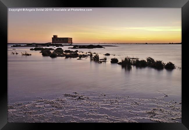 Lifesavers building and tides in Fuzeta  Framed Print by Angelo DeVal