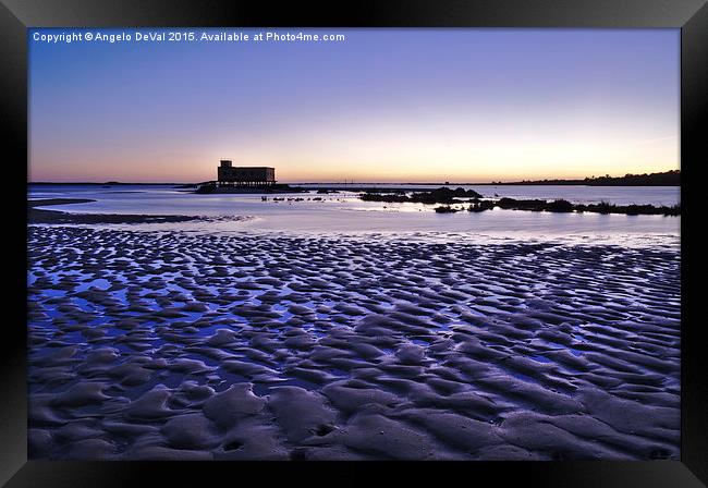 Old Lifesavers building covered by purple twilight Framed Print by Angelo DeVal