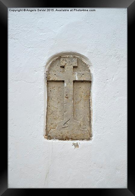 Church cross sculpted in stone  Framed Print by Angelo DeVal