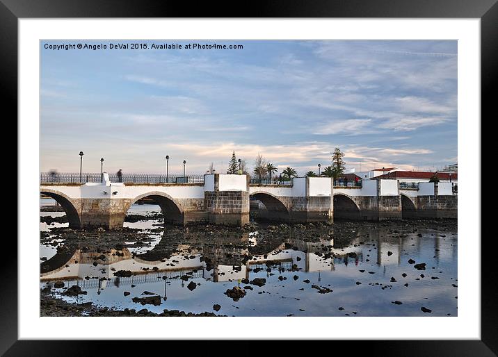 Antique bridge of Tavira and reflections Framed Mounted Print by Angelo DeVal