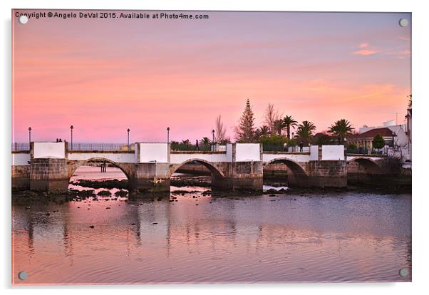 Antique bridge of Tavira during twilight  Acrylic by Angelo DeVal