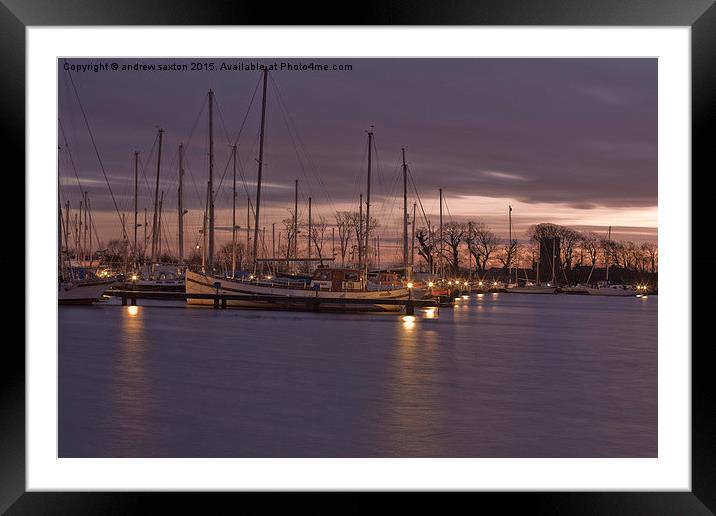  EVENING DOCKS. Framed Mounted Print by andrew saxton