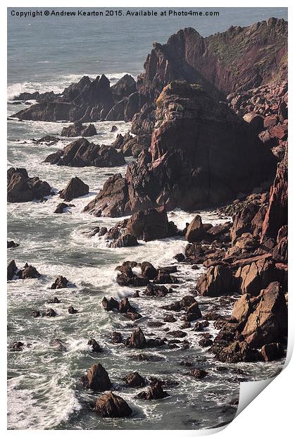 Waves breaking on the rugged coast at St Ann's Hea Print by Andrew Kearton