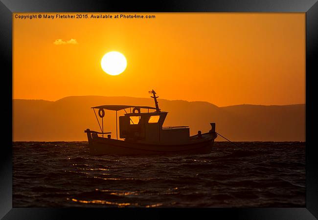  Fishing Boat at Sunset Framed Print by Mary Fletcher
