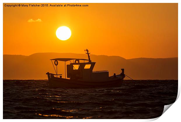  Fishing Boat at Sunset Print by Mary Fletcher