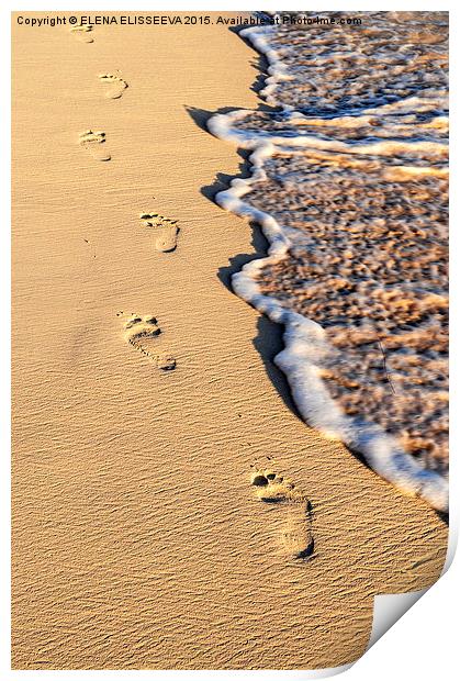 Tropical beach with footprints in sand Print by ELENA ELISSEEVA