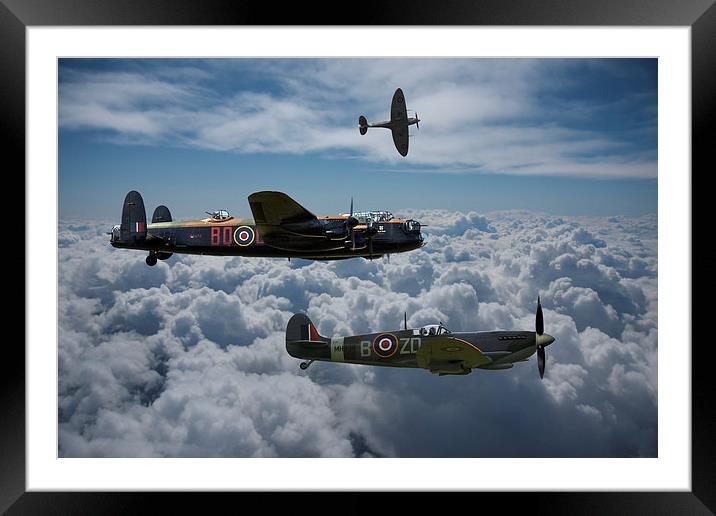  Lancaster with Spitfire escort Framed Mounted Print by Oxon Images