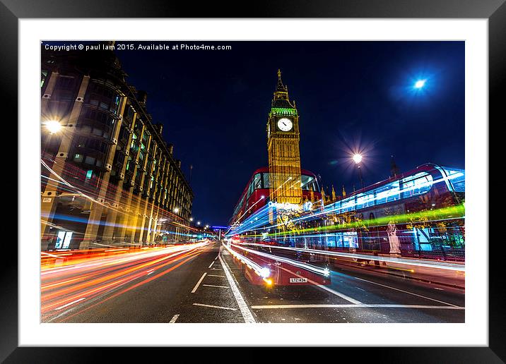  City bus to Oxford circus at night by the houses  Framed Mounted Print by paul lam