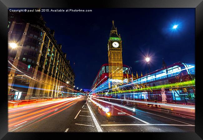  City bus to Oxford circus at night by the houses  Framed Print by paul lam