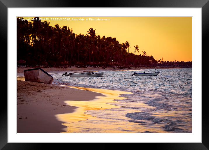 Tropical beach at sunset Framed Mounted Print by ELENA ELISSEEVA