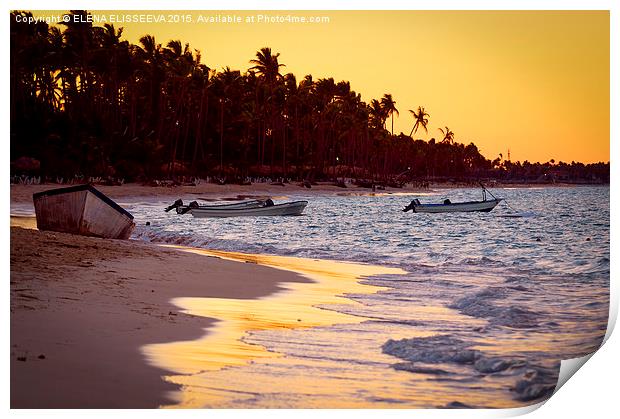 Tropical beach at sunset Print by ELENA ELISSEEVA