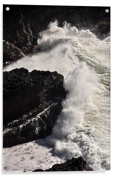 Powerful waves breaking on the rocks  Acrylic by Andrew Kearton