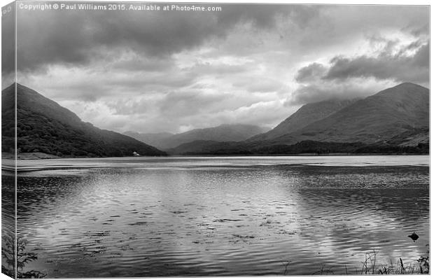 Loch Creran with Mountains (monochrome) Canvas Print by Paul Williams