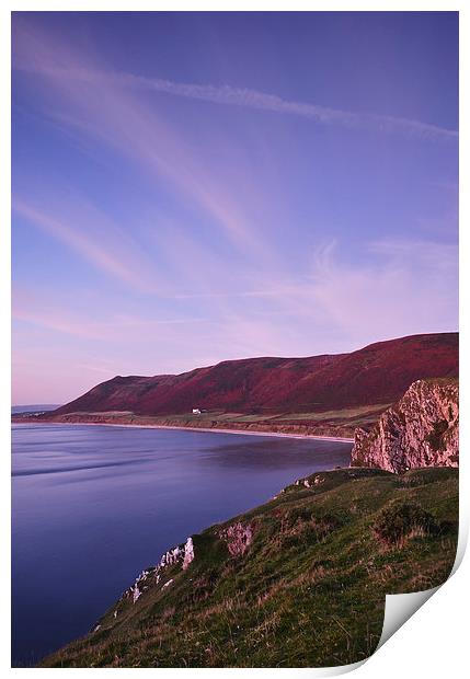  Rhossili beach at twilight. Wales, UK. Print by Liam Grant