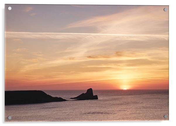 Worms Head at sunset. Wales, UK. Acrylic by Liam Grant